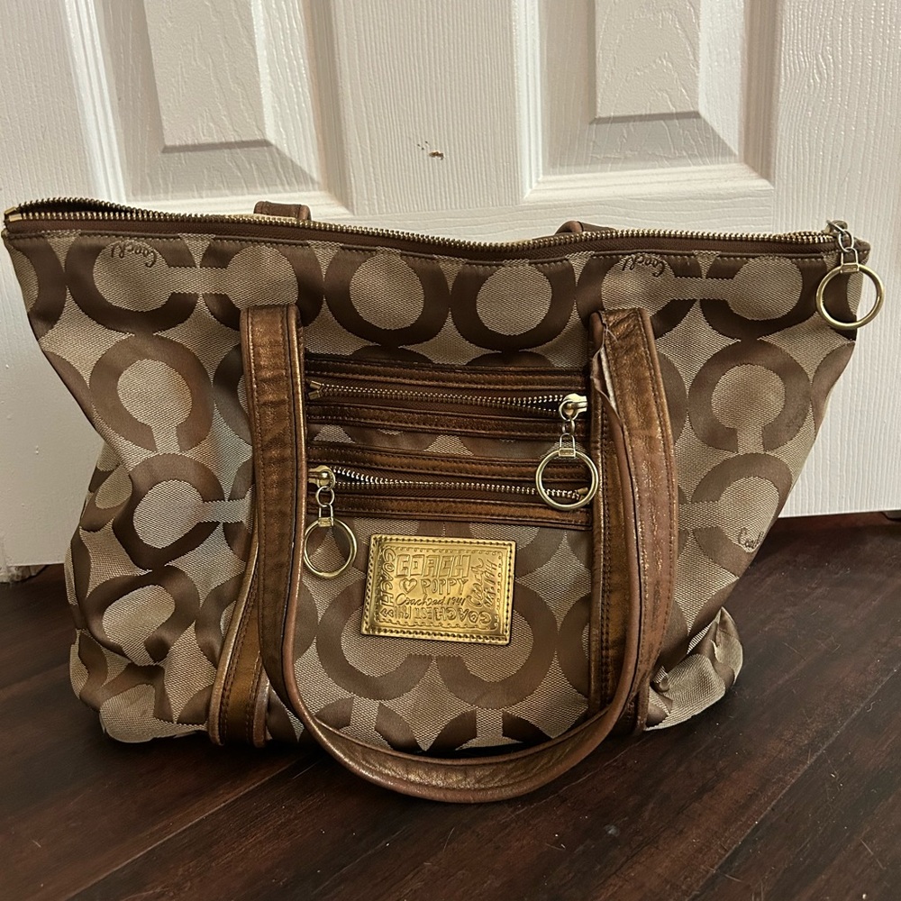 Coach Brown Signature Tote Bag with Gold Hardware
